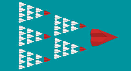 paper plane (Leader) Lead others paper planes in blue sky background - Leadership paper plane...
