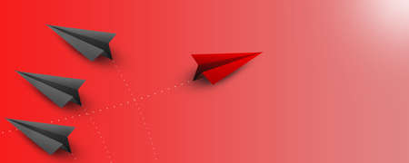 follow your passion paper plane concept; red paper plane on red background with new vision and...