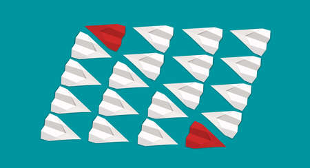leadership and competition concept : paper planes, manu white planes with two red leaders planes 	in...