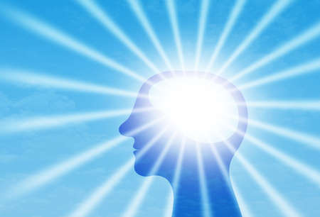 Sunrays glow from Human Head, Mind energy and Power, positive thought and emotion, and Mental heath conceptの写真素材