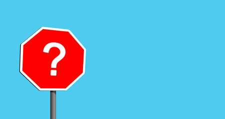 Question mark road sign in blue turquoise soft backgroundの写真素材