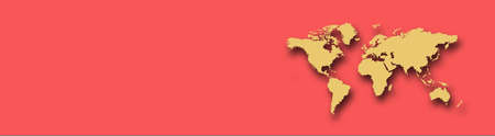 simple Map World With shadow in red background. 3d worldwide map . banner with copy spaceの写真素材