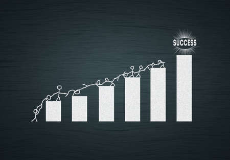Team work success concept. Group of people Climbing Together a chart helping each other. Conceptual illustration of Teamwork Working together In a business to achieve successの写真素材