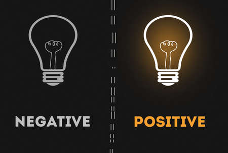 Negative thinking vs Positive thinking light bulb concept. dark backgroundの写真素材