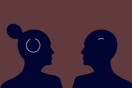 Male and Female Head Sharing a Circle parts. Man Head with Missing part and woman head with main part. conceptual idea of Solidarity, gender unity and community, Psychology and Mental Health conceptの写真素材