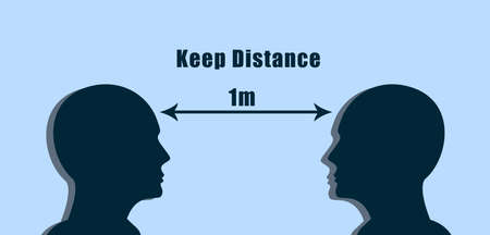 Keep distance One meter. Two Human head face to face with 1m distance, Prevention conceptの写真素材