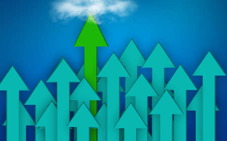 Arrow Attempt The Cloud In A Row of Blue 1 Arrows. Business Competition and ambition conceptの写真素材