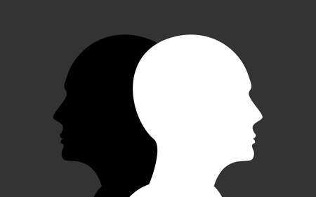black and White united Human Heads . Combined Heads in Grey background. Mental health and mutual conceptの写真素材