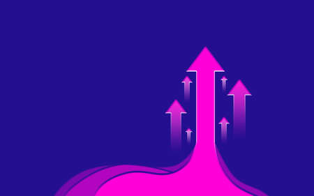 Rising Pink Arrows Abstract Unity on Royal Blue Background. Group Of organized arrow Moving Up. Bones Finance, growth and Strategy concept. Launching To The Topの写真素材