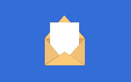 Envelope with empty white blank paper. paper sheet inside the mail box on Royal Blue background.の写真素材