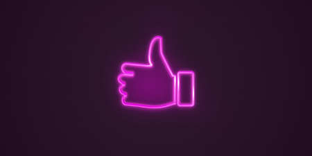 Thumb Up Symbol Drawn by Pink Neon Light on Black Textured Wall. Neonic like Sign	.の写真素材