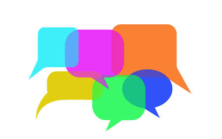 Colorful speech Bubbles on white background. Group of Many Empty bubble speech color on white....