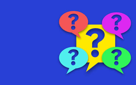 Question mark on speech bubble. Colorful bubbles with question mark in Royal Blue Background with...