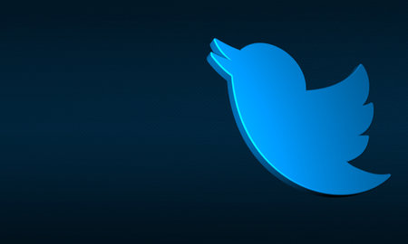 Modern Twitter 3D Logo Minimal in dark blue Background with copy space. Glossy Flying Bird icon Trendy Style. 3D Renderingのeditorial素材