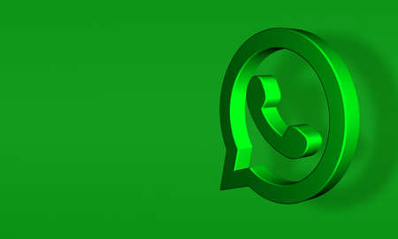 3D WhatsApp Logo Minimal Green Background with copy space. Glossy what's app icon 3D renderingのeditorial素材