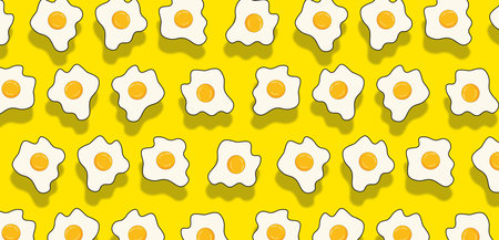 Fried Egg Pattern On Yellow background with shadows. Funky Eggs Seamless. Food Motion Abstract...