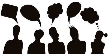 Set of silhouettes of people with speech bubbles. Vector illustration.の写真素材