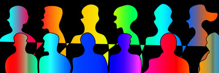 Colorful People Silhouette Heads Abstract. Creative Concept Idea of Diversity, Social group and...