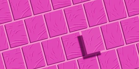 Pink Wrinkled Blanks Vintage Paper Mockups lying on Neutral Light background (Flat lay) . Diagonal Glued Paper Blank For Branding Identify, Business Cards, Magazine pages. and Social Postsの写真素材