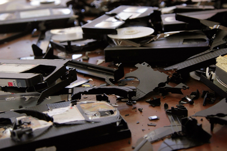 Broken VHS cassettesの写真素材