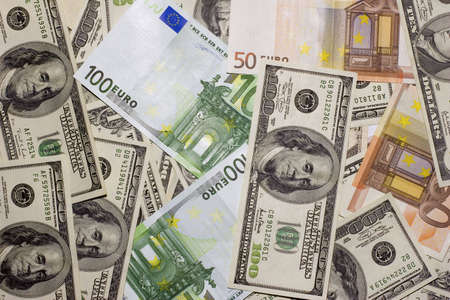 Dollars and euro banknotes の写真素材