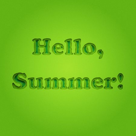 Hello summer, typographic inscription on vintage monochrome green background. Summer poster, background, banner. Summer fun.のイラスト素材