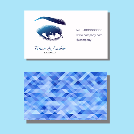 Business card with Beautiful girl brow and eye with long lashes. Beauty Business card, Logo, banner, poster. Vector, EPS 10のイラスト素材