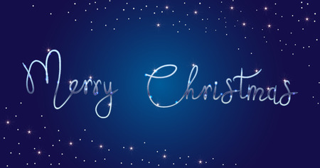 Vector silver Bright Merry Christmas brush lettering text on blue background, for greetings, cards, advertising, letters, labels, gifts, packaging, banners. EPS 10のイラスト素材