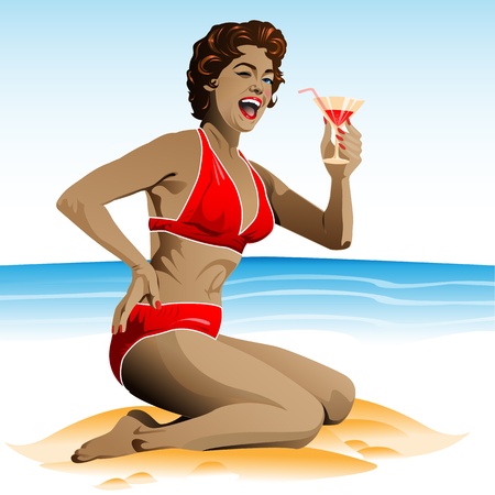 Summer pin-up with cocktailのイラスト素材
