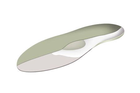 Isolated orthopedic insole on a white background. Treatment and prevention of flat feet and foot diseases. Foot care, comfort for the feet. Wear comfortable shoes. Medical insoles. Flat Feet Correction.の写真素材