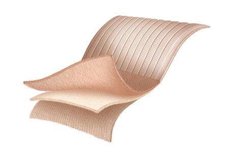Waterproof Breathable Fabrics | Waterproof Outdoor Fabric. 3D drawing of fabric layers. Climate control tissue structure. Outer shell isolated on white backgroundの写真素材