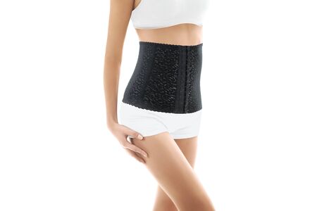 Body shaping stretch underwear. Orthopedic lumbar support corset products. Lumbar Support Belts. Posture Corrector For Back Clavicle Spine. Lumbar Waist and back support.の写真素材