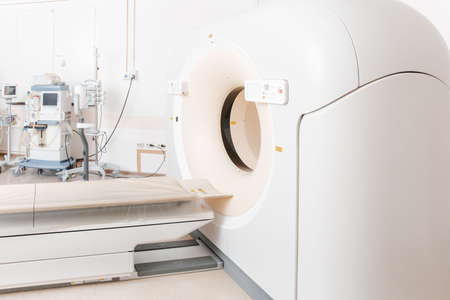 Medical CT or MRI Scan in the modern hospital laboratory. Interior of radiography department....
