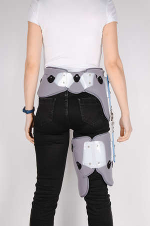 Orthopedic adjustable support brace for knee and hip fixation. Hip abduction orthosis. Knee brace or...