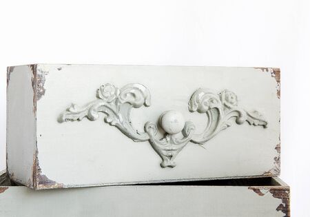 Wooden storage box for small documents, decor, wood carving of light texture - decorative ornament in the form of branches, stylish decorative furnitureの写真素材