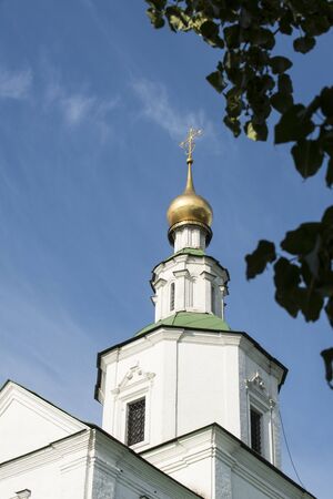 Moscow, Russia, sunny weather. The gilded dome of one of the monastery towers in the city centerの写真素材