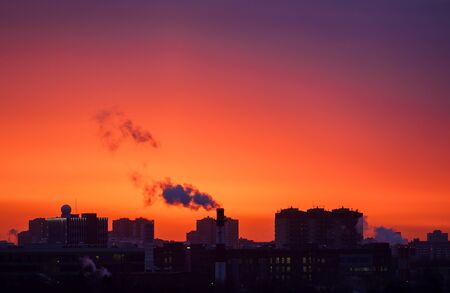 Russia, Moscow region. A sky full of colors, early February morning. Dawn.の写真素材