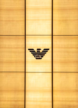 Dubai, United Arab Emirates. 01-27-2020. Dubai Mall Shopping Center. Wall decoration of a company store of a famous brand Giorgio Armaniのeditorial素材