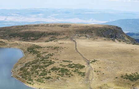 Seven Rila Lakes in Bulgaria. Panoramic view of lakes and mountains from a height.の写真素材