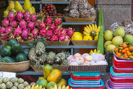 Exotic fruits on the counter, Nha Trang, Vietnamの写真素材