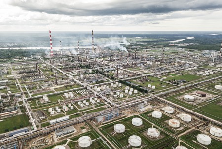 Aerial view of oil refineryの写真素材