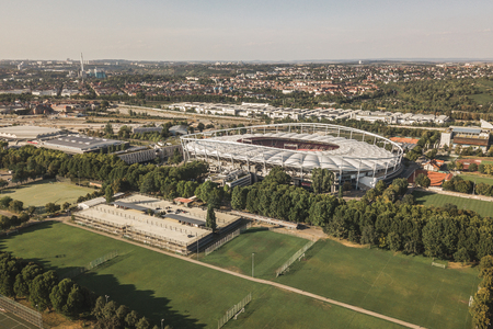Aerial view of stadium Mercedes-Benz Arena in Stuttgartのeditorial素材