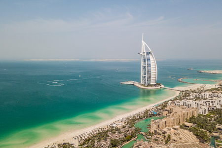 Aerial view of Souk Madinat Jumeirah and Burj Al Arabのeditorial素材