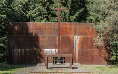 Russia, Katyn, June 2021 - The altar wall with the names of the executed Polish prisoners of war in memorial complex KATYNのeditorial素材