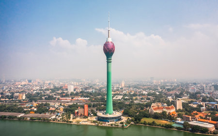 Sri Lanka, Colombo, December 2022 - Aerial view of Lotus Towerのeditorial素材