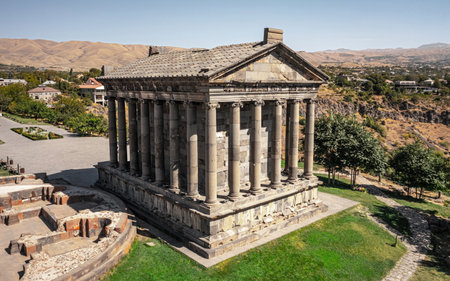 Aerial view of Garni temple in Armeniaの写真素材