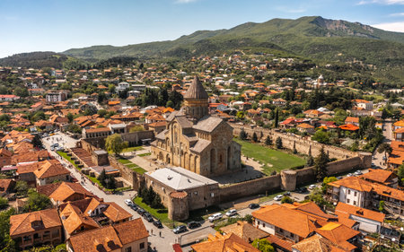 Aerial view of Svetitskhoveli Cathedral in Mtskhetaの写真素材