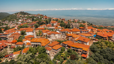 Aerial view of Sighnaghi. It is picturesque town in the Kakheti region of Georgiaの写真素材