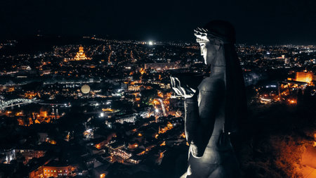Night view of Tbilisi. Long exposure shotの写真素材