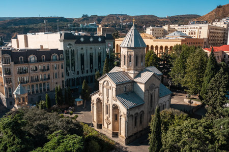Aerial view of Kashueti St. George Church in Tbilisi